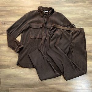 Brown Pleated Tracksuit (Overshirt and Pants)